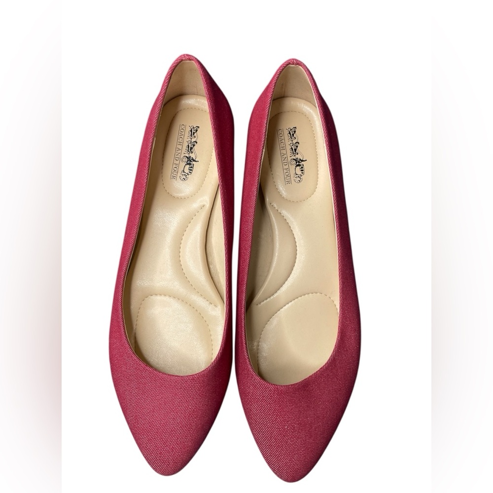 Coach and four red shimmer pointed toes flats slip on women’s shoes